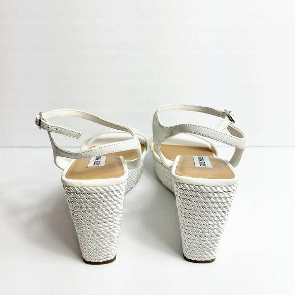 STEVE MADDEN WOMEN'S TORY WHITE SATIN ROPE WEDGE SANDAL HEELS SIZE 10 NEW - Picture 4 of 7